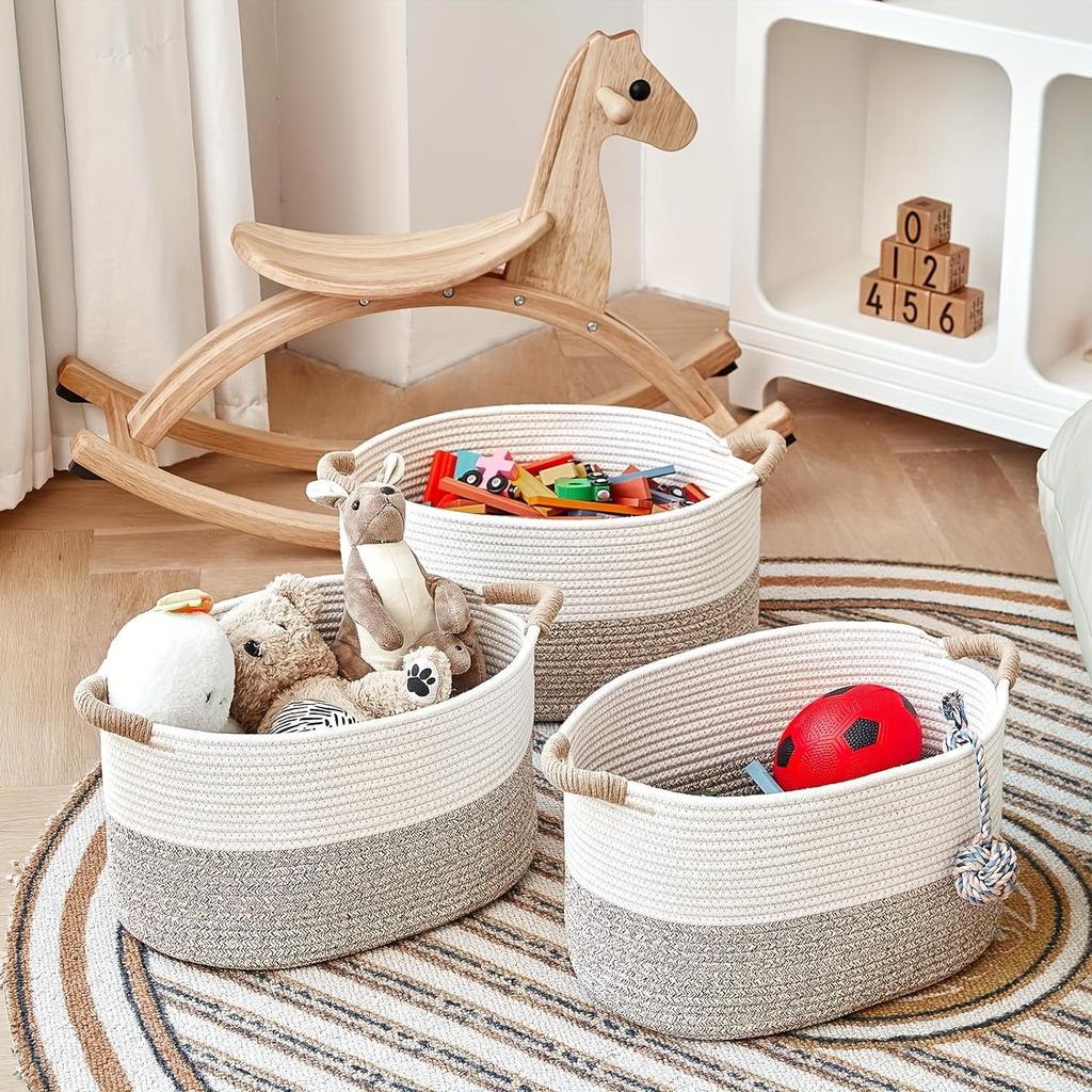 Large Woven Cotton Storage Basket for Toys, Snacks, Underwear, Socks, and Clothes