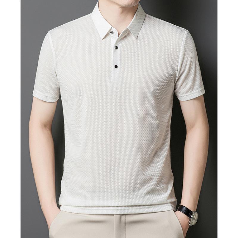 

Men s Summer Short-Sleeve Embossed Jacquard Lapel T-Shirt - Spandex Fit M