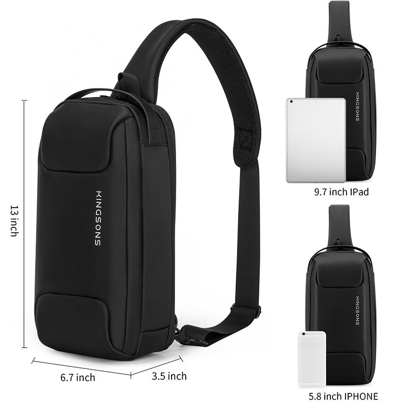 Herren Brusttasche Kingsons 9,7 Zoll Tabletttasche Prägnantes Design Business Umhängetasche Wasserdichte Crossbody-Tasche Schwarz KS3288W-A