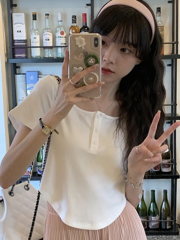 Short T-shirt women's summer new Korean version casual and thin inside student slim-fitting high-waisted student top trendy
