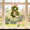 Easter Wreaths for Front Door 19.6 Inch Artificial Easter Bunny Decor Front Door Wreath with Flower and Bow for Porch Indoor