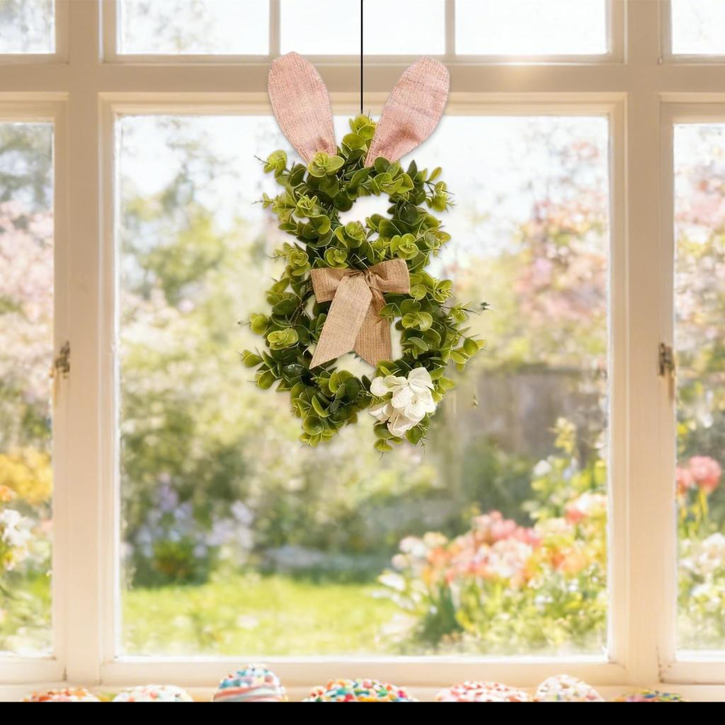 Easter Wreaths for Front Door 19.6 Inch Artificial Easter Bunny Decor Front Door Wreath with Flower and Bow for Porch Indoor