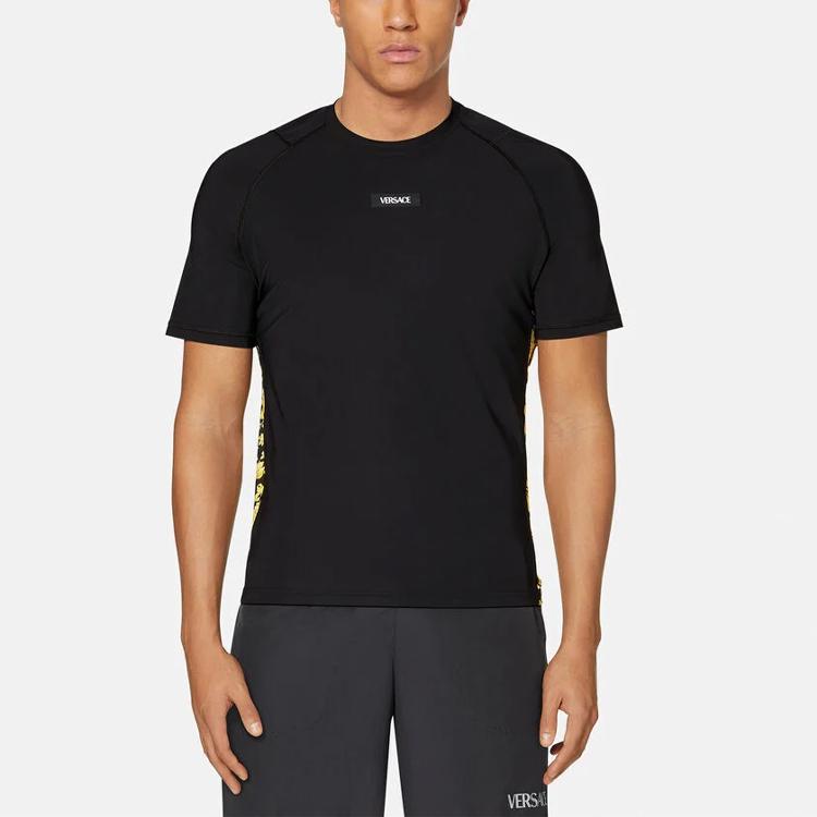 Versace Ss22 Baroque Print Knitted Crew Neck Short Sleeve T-Shirt Men T-Shirts Black 1003710-1A02577-5B010