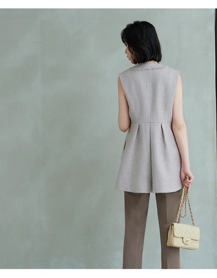 Louet Tweed Gilet Slim Straight Pants Suit Pants Dress Setup Mom Pants Suit Formal Casual Large Size Ceremony Entrance Ceremony Graduation Ceremony