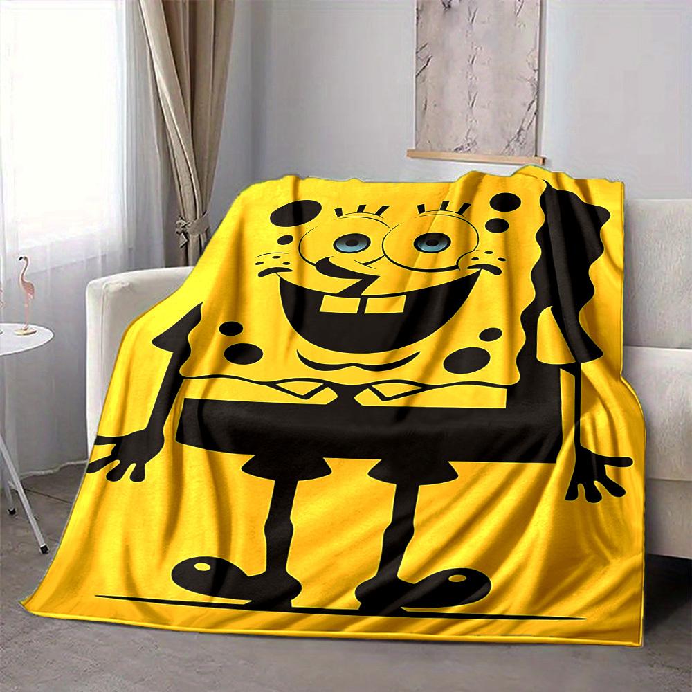 1 stuks SpongeBob SquarePants Flanellen Plaid HD Geprint Lichtgewicht Zacht Warm Deken voor Alle Seizoenen voor Bank, Bed, Reizen, Kamperen Machine Wasbaar