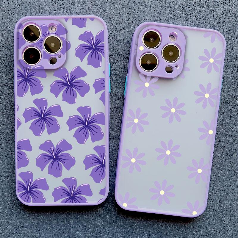 Art Flat Flower Pattern Protective Phone Case For iPhone 11 12 Mini 13 Pro Max 16 15 14 Pro Max Plus 7 8 Plus X XR XS Back Cover