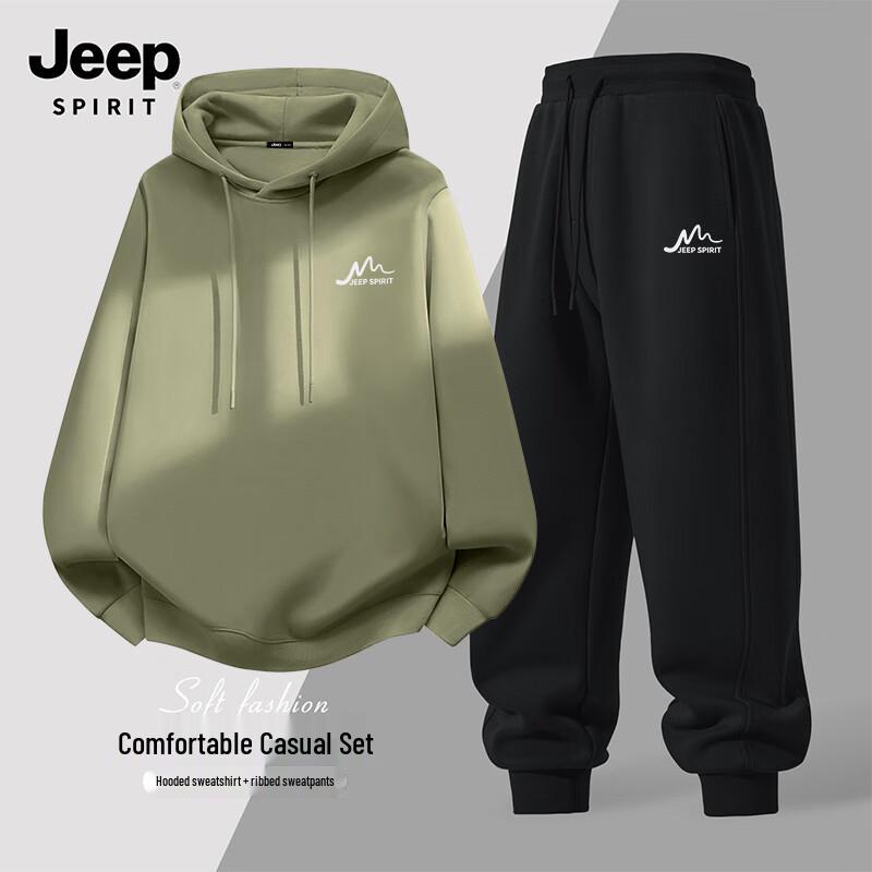 

JEEP SPIRIT Men s Hooded Sweatshirt & Slim Sweatpants Set L