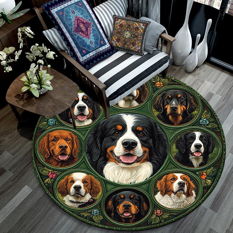 Berner Sennenhund Runder Teppich, Teppich für Wohnzimmer Schlafzimmer Sofa Spielzimmer Dekor, Rutschfeste Fußmatte