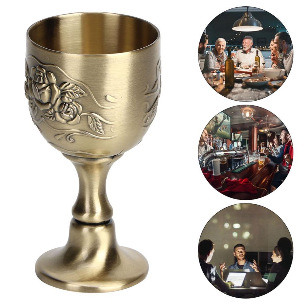 Flower Embossed Vintage Wine Cup Brass Communion Cups Goblets & Chalices Wine Goblet Bar Party