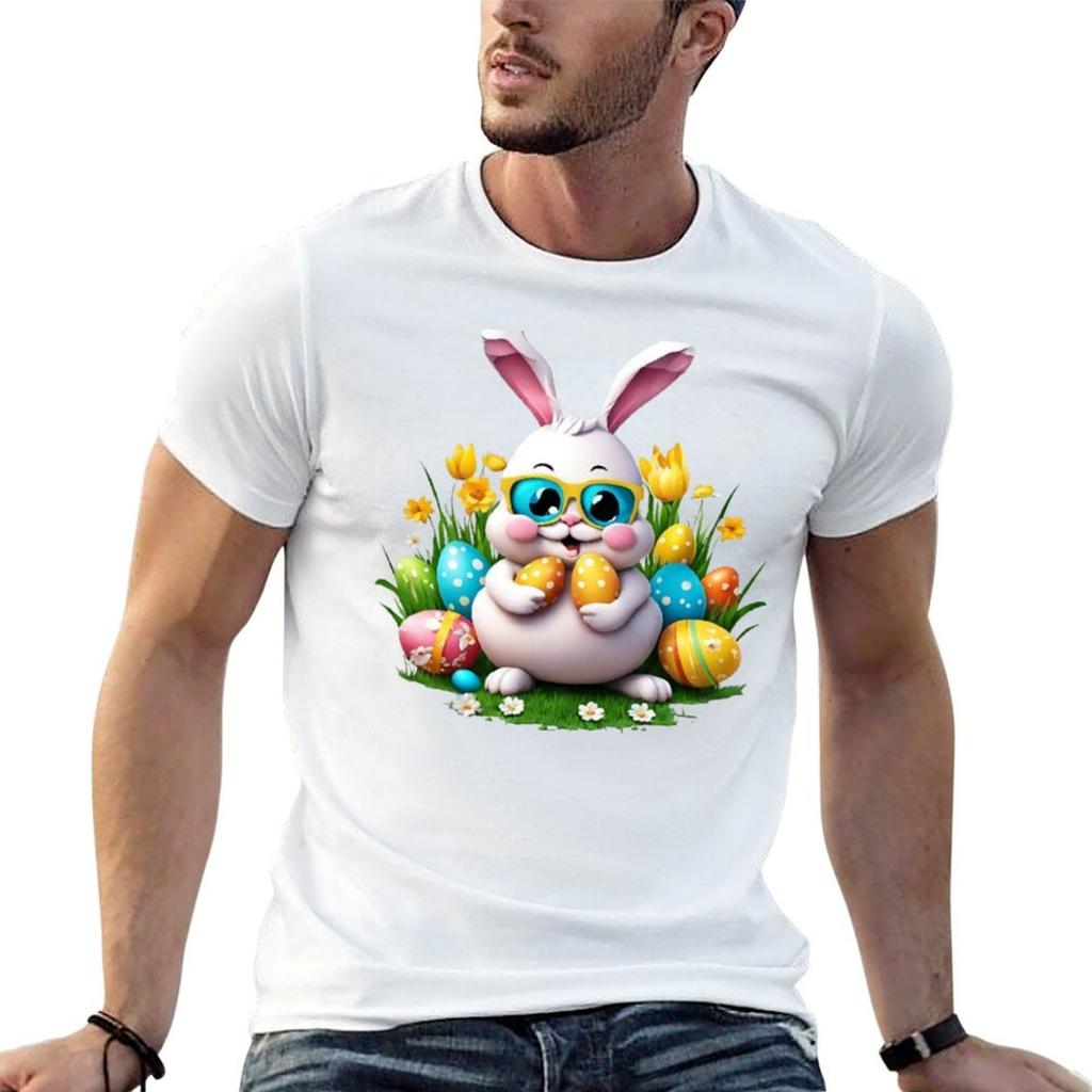 Happy Ester Bunny Funny TShirt Casual Simple Design Short Sleeve Shirt