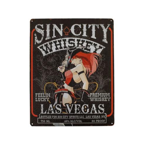 

Sin City Whiskey Pinup Girl Tin Wall Sign Western Bar Man Cave Garage DecorAluminum 20x30cm（7.8x11.8inch）