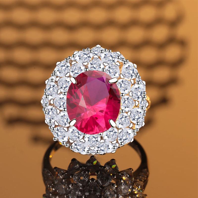 Luxurious S925 Sterling Silver Ring with Pigeon Blood Red, Green, and Nano Blue Zirconia for Women
