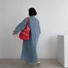 Retro Chic Lazy Long Sleeve Denim Dress Loose Casual  Women's Maxi Drress