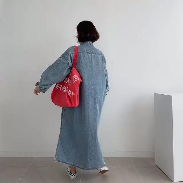 Retro Chic Lazy Long Sleeve Denim Dress Loose Casual  Women's Maxi Drress