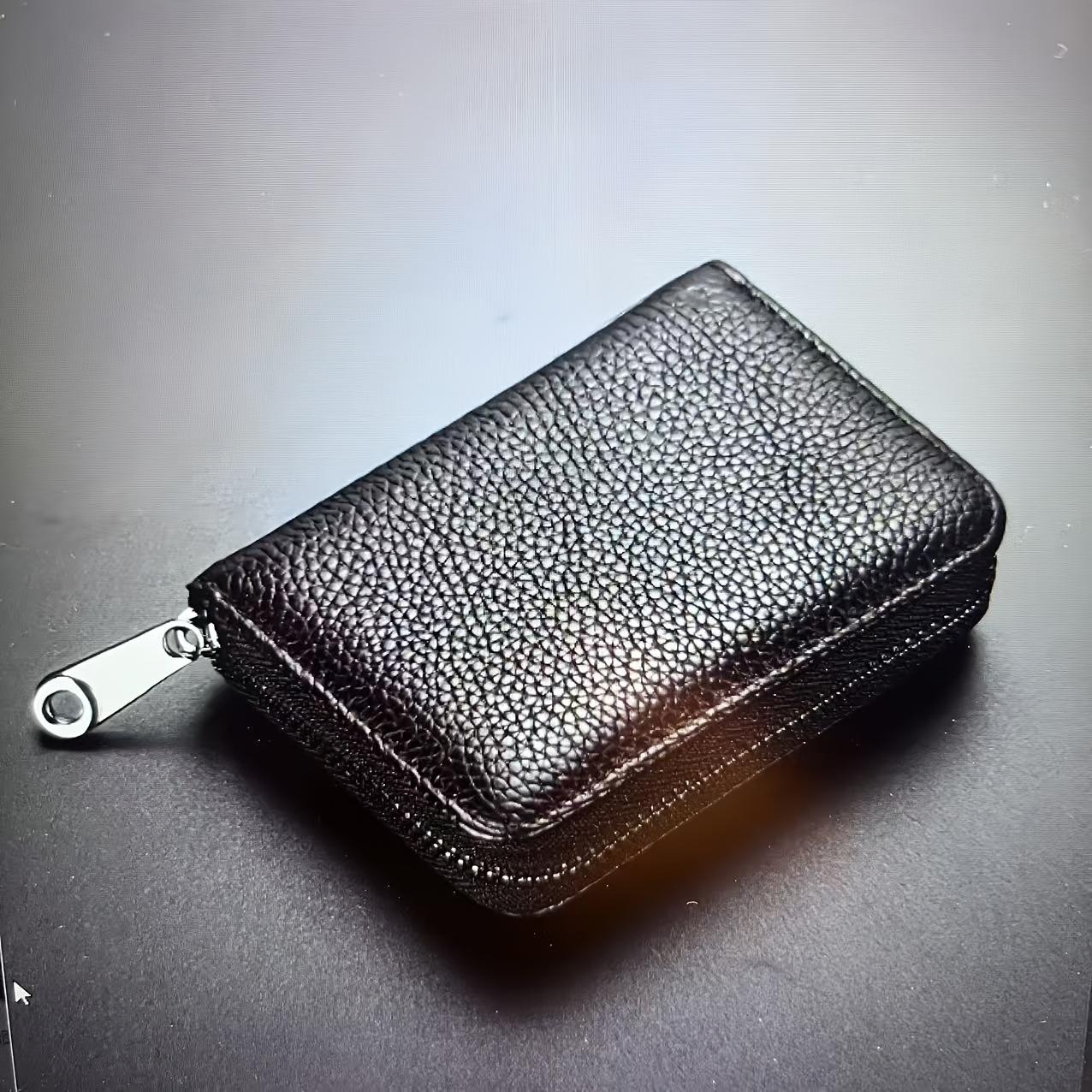 

1Pc Ultra-Thin RFID Anti-Theft Zipper Wallet, Minimalist Black Multi-Functional Organizer for Cards & Cash, Sturdy Buckle Design