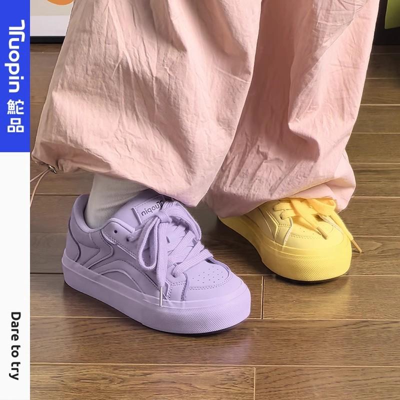 Yellow and Purple Mandarin Duck Shoes Women's 2025 Spring New Dopamine Bread Shoes Versatile Platform Casual Sports Board Shoes