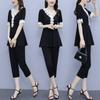 Fashion Large Size Fat Suit for Women Summer Temperament Belly-covering Lace Top Two-piece Set