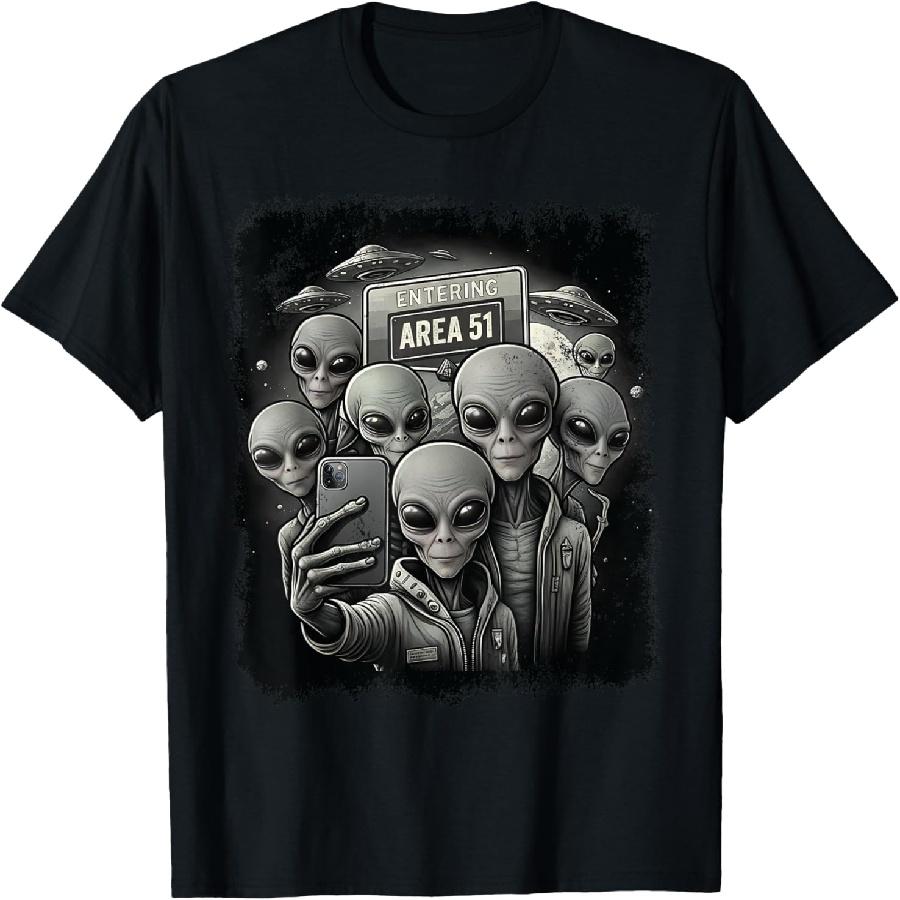 Happy Aliens Selfie Area 51 Funny UFO UAP Extraterrestrial T-Shirt