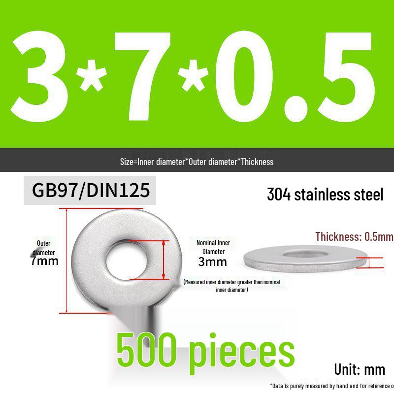 304 Stainless Steel Thickened Flat Washer Ring - Various Sizes (M1.6-M22)