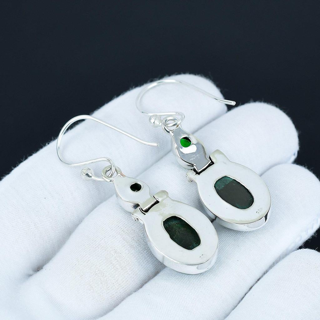 Elegant Malachite & Green Tourmaline Gemstone Earrings, 925 Sterling Silver Earrings, Antique Jewelry, Dangle Drop Earrings For Love Gifts
