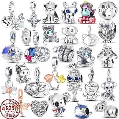 Collezione di animali pendenti in argento sterling 925 con ciondolo a forma di scimmia, adatti per braccialetti originali, creazione di gioielli fai da te per le donne