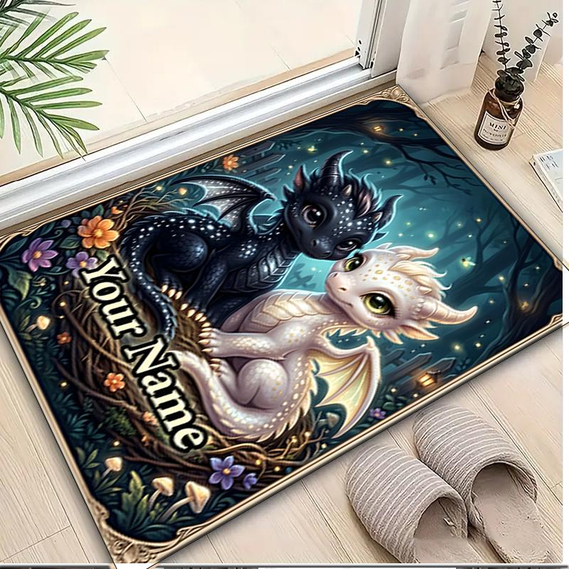 1PC Custom Name "Dragon Friendship Forest" Theme Floor Mat Ideal for Living Room, Game Rooms, Office, Bedroom,Floor Mat Playful Design