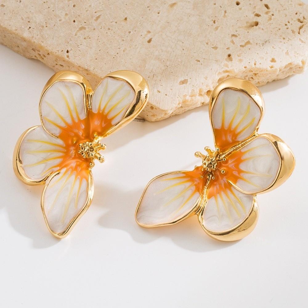 Temperament Drip Oil Flower Stud Earrings Metal Floral Earrings Gift Butterfly Earrings  Daily Wear