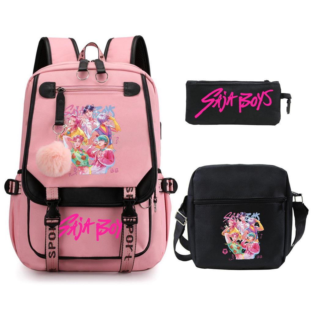 Animation Cartoon Peripheral Primary And Secondary School Students Schoolbag Multi-Functional Large-Capacity Leisure Backpack Three-Piece Set