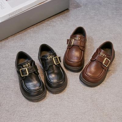 Kids Leather Shoes British Style Black Matte Boys Girls Flat Shoes Non-slip Soft Sole 2025 New Children Uniform Shoes Students