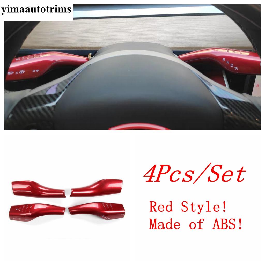 Car Steering Wheel Shift Paddles Lever Decor Cover Trim ABS Red / Carbon Fiber Accessories For Tesla Model 3 Model Y - 2024