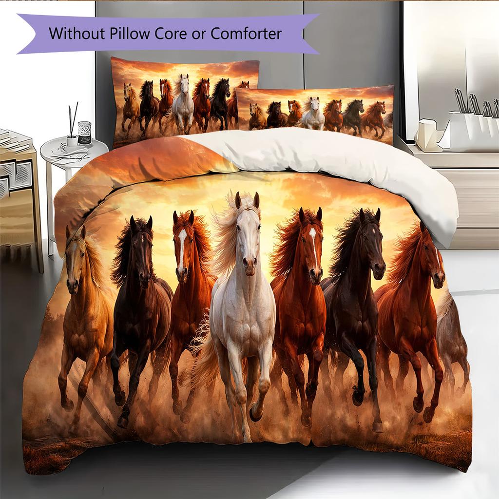 1PC Horse Bedding Quilt Set Quilt Cover Pillowcase Home Decoration Birthday Gift (1 * Duvet Cover + 15 * Pillowcase, Without Core)