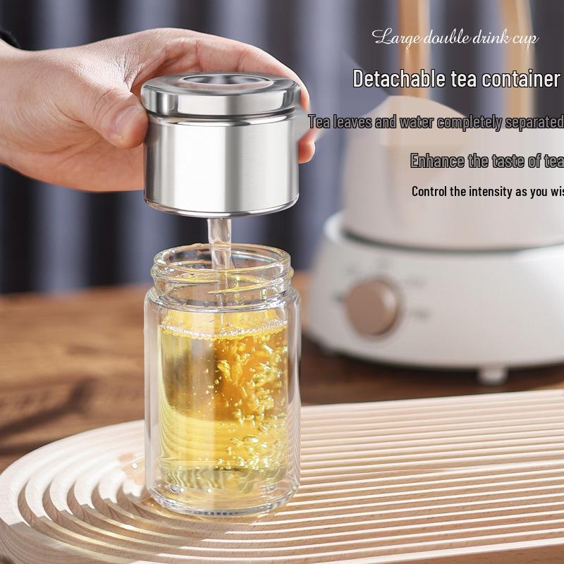 Mini Teacup with Double Layer Insulation and Tea-Water Separation – Portable Travel Glass