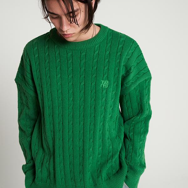 Tener Twisted Embroidery Over Fit Round Knitwear Green F