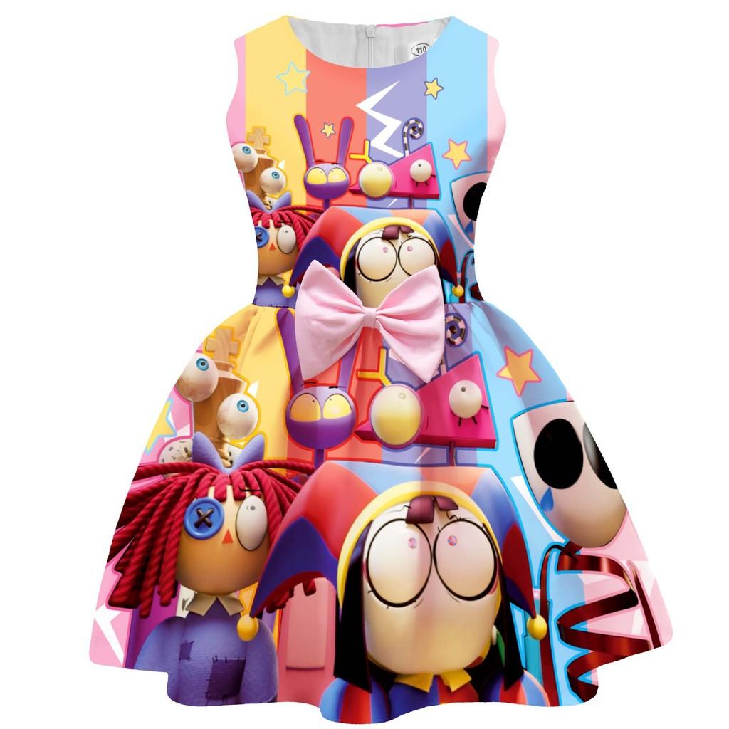 94260 Kids Girls The Amazing Digital Circus Print Bow Sleeveless Princess Dress 100cm розовый