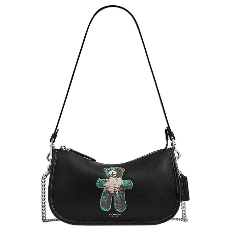 

Coach Waverly 24 Teddy Bear Pattern Silver Metal Chain Natural Texture Leather Handheld Crossbody Shoulder Bag Medium Women bags Black CDZ47-LHBLC Basic Set (Bag+Dust Bag)