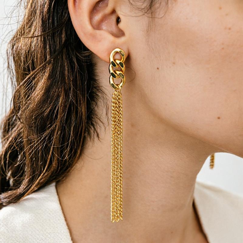1pair Stainless Steel Rendy 18K Gold Color Chain Tassel Drop Earrings for Women Couples Hypoallergenic Daily Wear Party Layering Jewelry Gifts