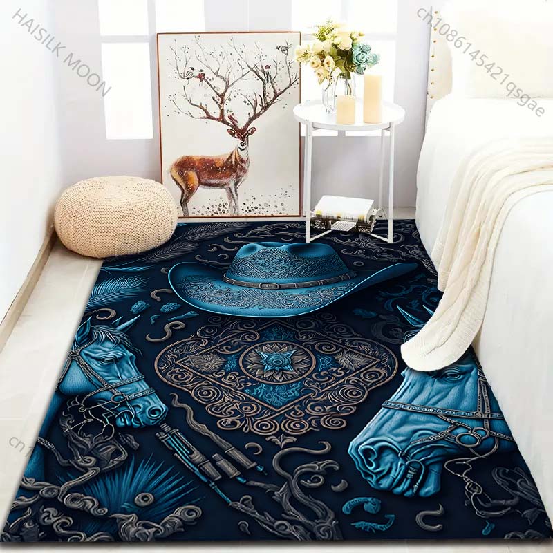 Klassischer Cowboyhut Kunstdruck Teppich für Schlafzimmer Wohnzimmer Bettseite Sofa Bodenmatte Moderne Heimdeko Bereichsteppich Luxusgeschenk