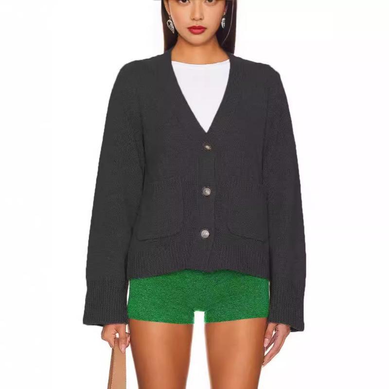 

INDFS Женская мода Повседневный Осень Зима Однотонный Принт Длинный Рукав V-образный Вырез Свитера XL чёрный