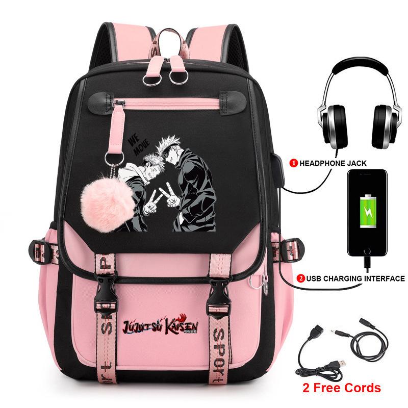 Anime Peripheral Spells Back to War Backpack Student School Bag Men's and Women's Fashion Backpack Travel Bag USB Computer Bag