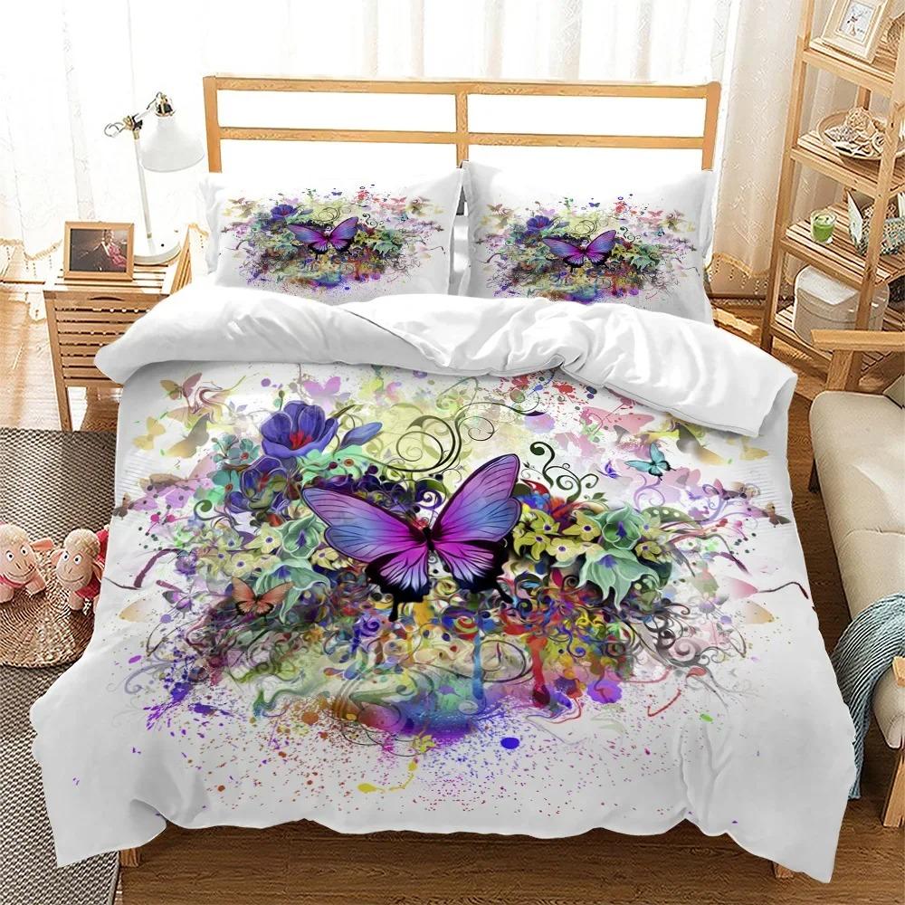 Butterfly Duvet Cover King/Queen Size,Beautiful Blue Shiny Butterflies Print Soft Bedding Set for Kids Teens Girls,2 Pillowcases