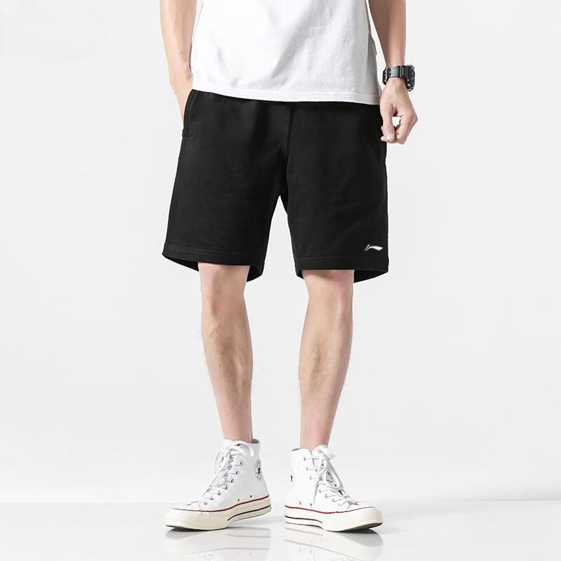 Li Ning Solid Color Logo Print Casual Shorts Men Shorts Black YKST057-2
