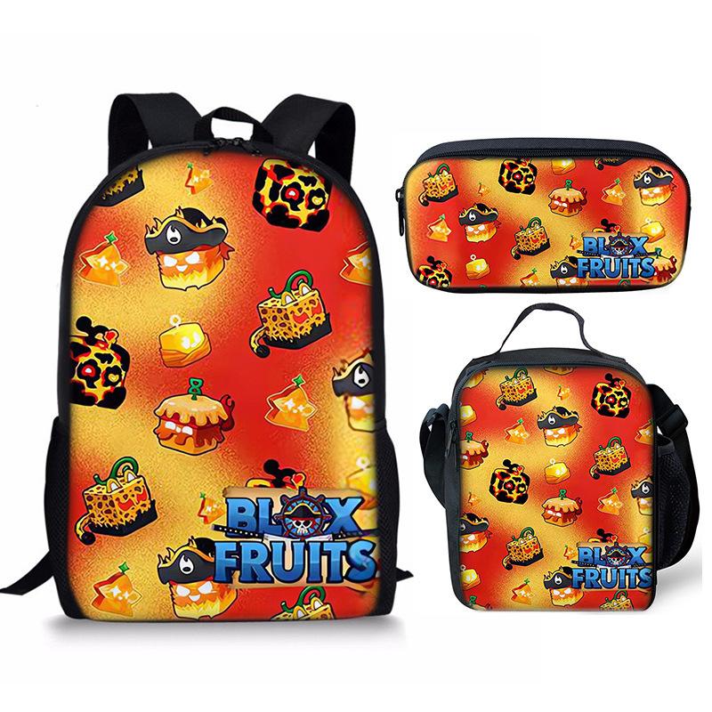 Bloxfruits Primary School Schoolbag Three-Piece Cartoon Backpack Combination Set Diy