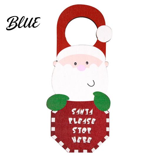 Indoor Holiday Door Ornament Wooden Christmas Hanger, Santa Claus Snowman Stocking Patterns Winter Party Sign Knob for Home Party, Festive Decorations