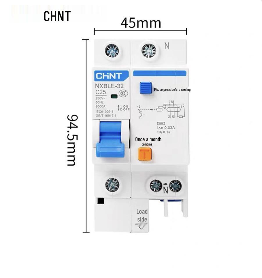 Chint 2P MCB Circuit Breaker with Air Switch, 220V RCD, 32A/63A, for Three-Phase Household Electrical Protection