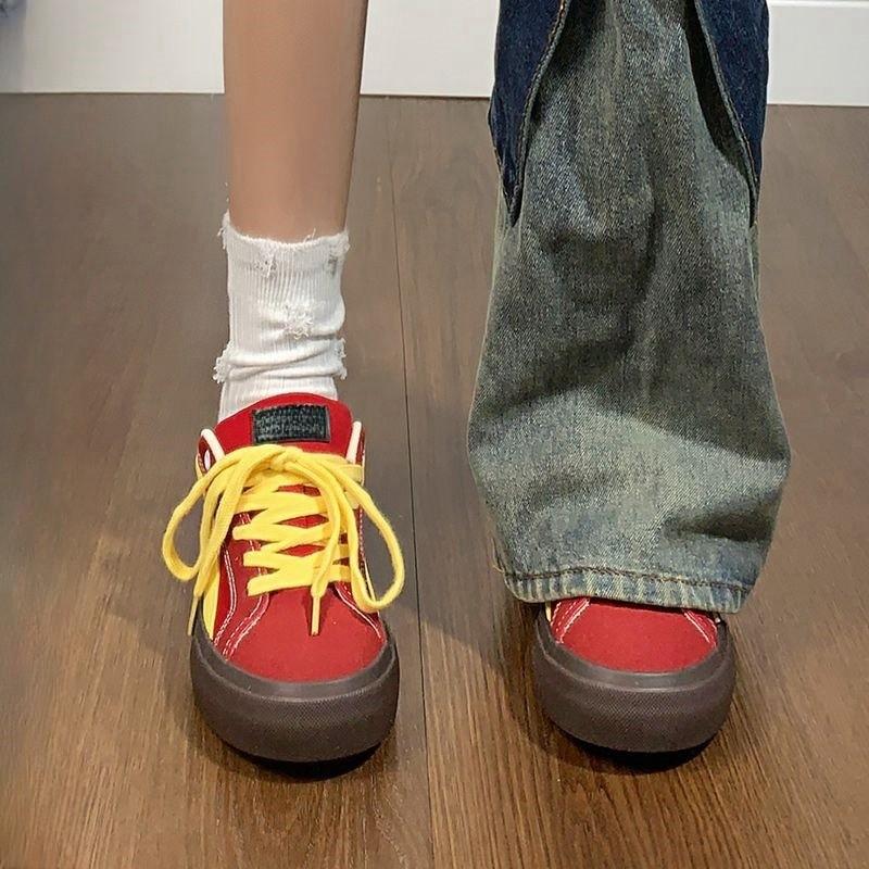 

2025 red platform fashion versatile board shoes women s soft sole breathable student single shoes summer new casual sports shoes 40