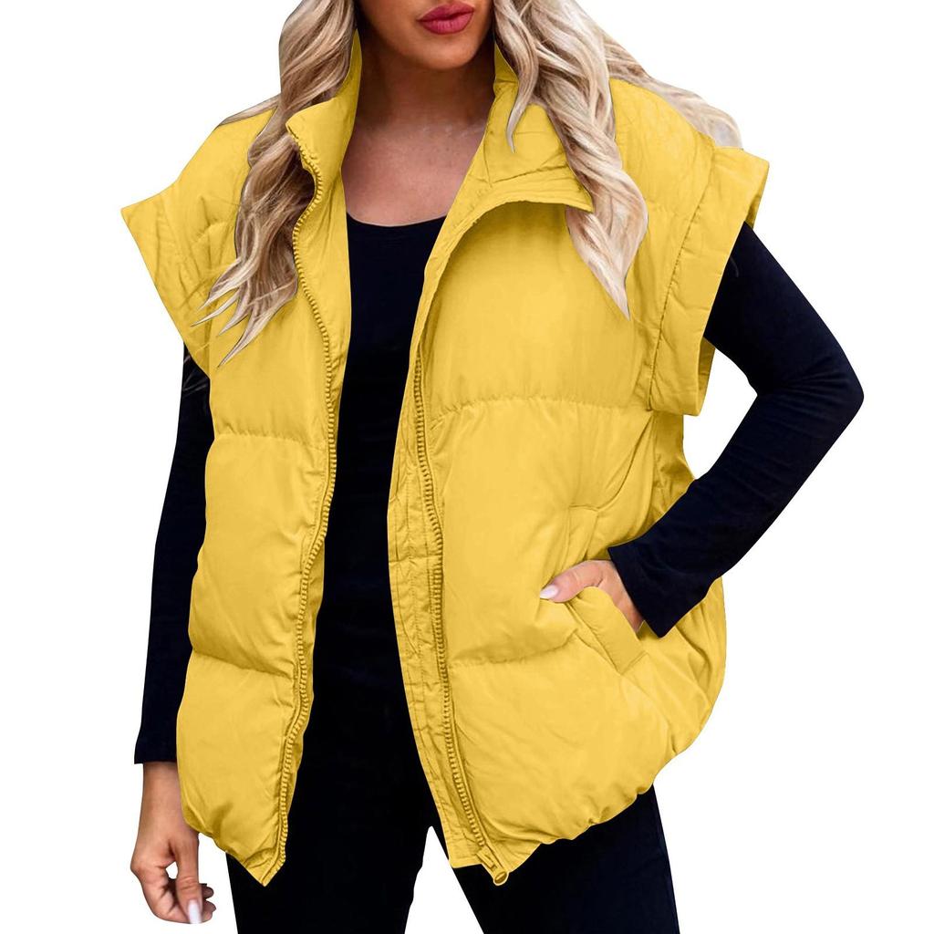 Women's Casual Winter Vest Stand Collar Sleeveless Puffy Jackets Coat With Pockets Winter