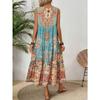 Printed Sleeveless V-neck Vest Dress Fashion Vacation Loose A-line Vintage Bohe Dress for Women O Neck Summer Elegant Fashion Casual Simple Clothing
