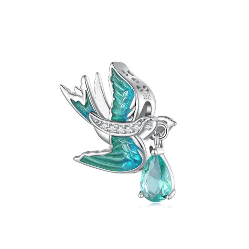 NEW Fine S925 Silver Pink Glass Flamingo Dangle Bead Pendat Fit Original  Bracelet Jewelry Shiny Colored Zircon Bird Charm