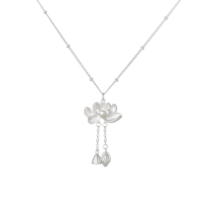 Lotus Tassel Necklace For Women Elegant Lotus And Seedpod Pendant Minimalist Luxury Small Batch Necklace