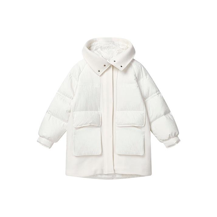 Fila Emerald Solid Color Loose Fit Hooded Warm Down Jacket Women Outerwear Milk-White F11W244907F-IV